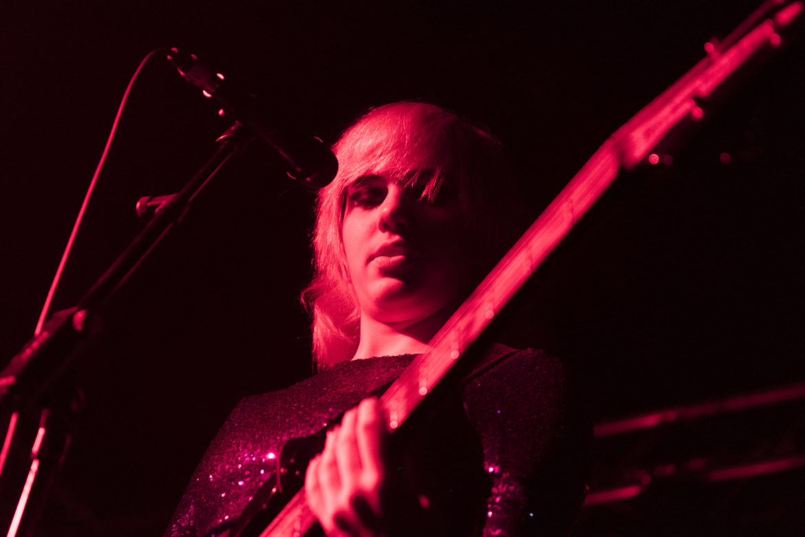 Julia Cumming of Sunflower Bean on stage at Glasgow Art School on 26 November 2018