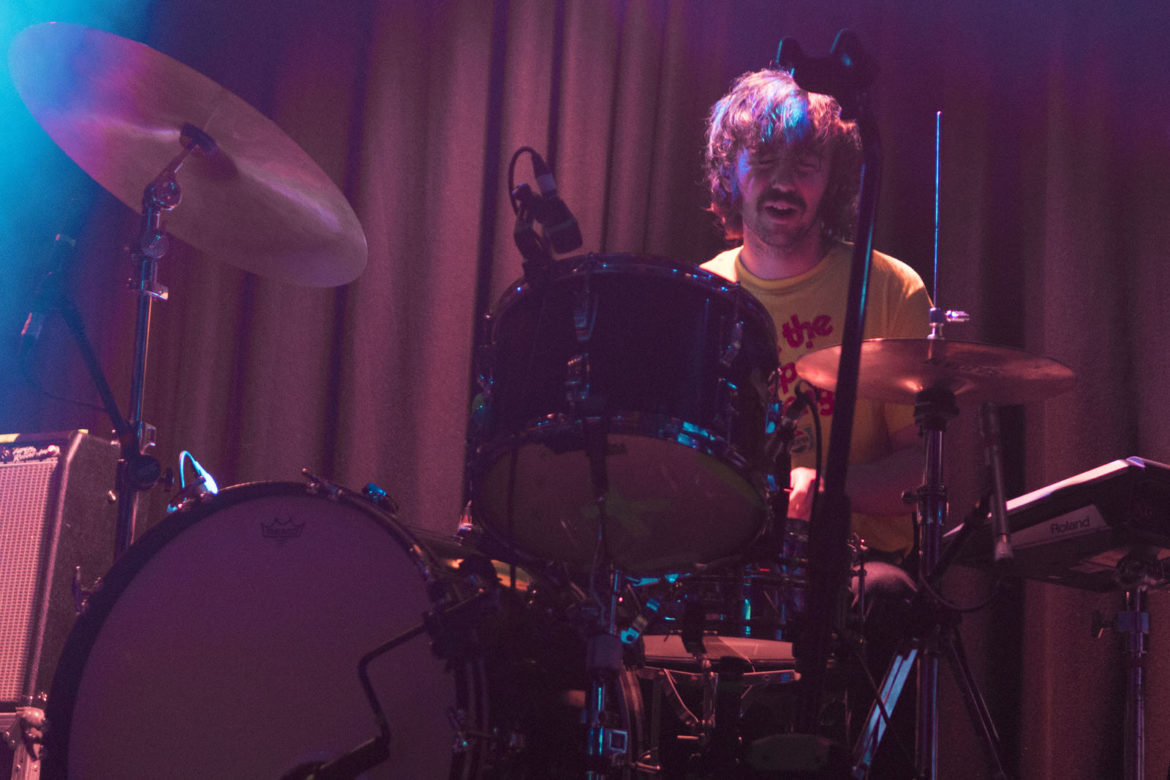 Jacob Faber of Sunflower Bean on stage at Glasgow Art School on 26 November 2018