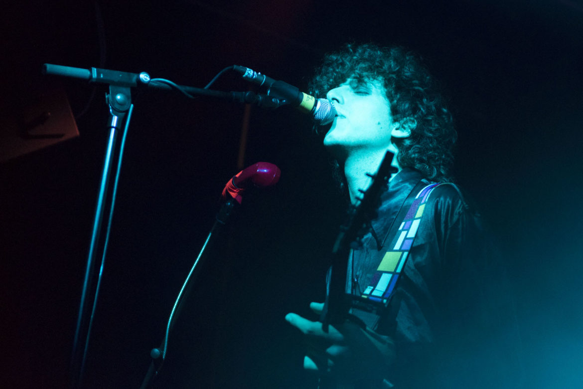 Nick Kivlen of Sunflower Bean on stage at Glasgow Art School on 26 November 2018