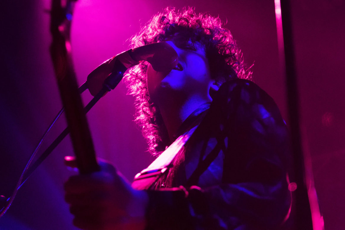 Nick Kivlen of Sunflower Bean on stage at Glasgow Art School on 26 November 2018